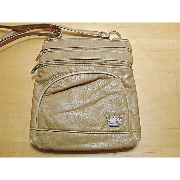 Purse King Mini Duchess Crossbody Bag Purse Organizer Soft Leather Tan Beige - Picture 4 of 12